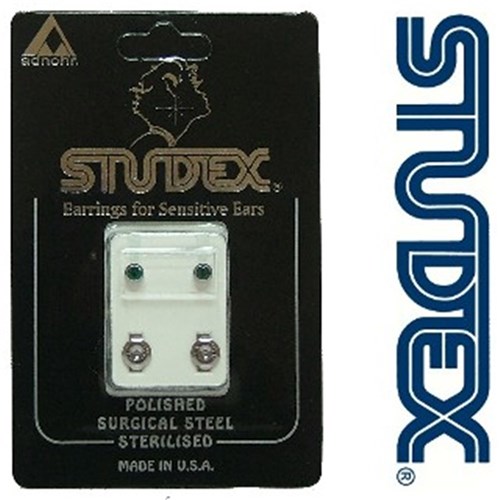 Birthstone Studs - Reg Bezel S/S - May / Emerald